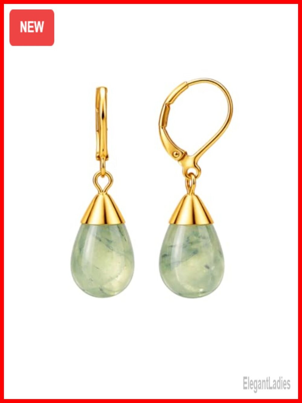 Prehnite Teardrop Leverback Dangle Earrings Gold Plated Hypoallergenic